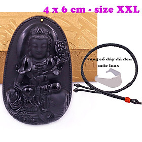 Mặt Phật Phổ hiền đá thạch anh đen 6 cm kèm vòng cổ dây dù đen - mặt dây chuyền size lớn - XXL, Mặt Phật bản mệnh