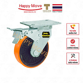 Bánh xe đẩy siêu tải PU càng xoay khóa kép 150mm - Happy Move Thái Lan