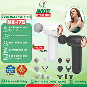 Súng (Máy) Massage Cầm Tay Nikio NK-175 - Dòng Siêu Mini Nhỏ Gọn Tiện Lợi, 7 Đầu Mát xa Thay Đổi, Có Đầu Nhiệt Nóng 55 Độ C Hỗ Trợ Giãn Cơ Chuyên Sâu, Làm Giảm Đau Nhức Cơ Bắp Hiệu Qủa - Dòng Pin Sạc
