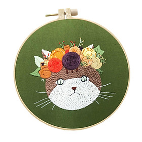 Cross Stitch Cat Embroidery Starter , DIY Embroidery Hoop Cartoon Pattern for Adults Decorative Handmade Sewing Hand Craft Decor Gift