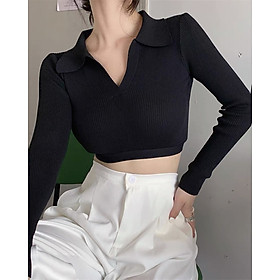 Áo croptop cổ chữ V tay dài tôn dáng