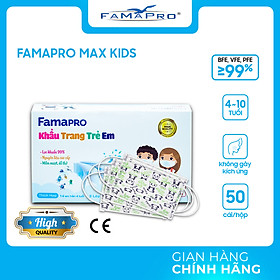 [HỘP - FAMAPRO MAX KID] - khẩu trang y tế trẻ em kháng khuẩn 3 lớp Famapro Max Kid (50 cái/ hộp) - COMBO 3 HỘP