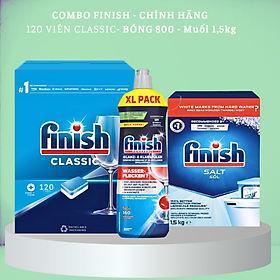 Combo viên rửa bát Finish 120 viên + muối rửa bát Finish 1,5kg + Nước làm bóng bát finish 750ml