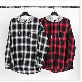 Áo khoác sơ mi ca rô áo sơ mi caro có nón vải thun dày dặn