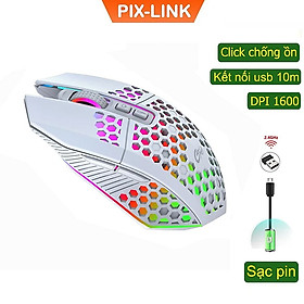 Chuột không dây chơi game PIXLINK X801 thiết kế độc lạ Led RGB đổi màu click chống ồn DPI 1600 - Hàng chính hãng/ Hàng nhập khẩu
