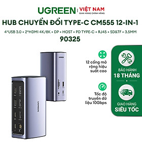 Mua Hub chuyển đổi Type-C Windows/MacOS 12-IN-1 UGREEN CM555 | Công nghệ Dispplay Link 3 màn hình | Tốc độ truyền dữ liệu 10Gbps | USB-C ra 3*USB 3.0  2*HDMI  1DP  RJ45  SD&TF  & 3.5mm | Hàng chính hãng | Bảo hành 18 tháng | 90325