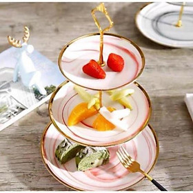 Khay sứ vân đá đựng bánh mứt kẹo hoa quả 3 tầng