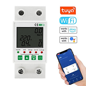 Tuya WiFi 2P Intelligent Leakage Protecting Switch Current Voltage Monitoring Timer Function Power Meter Compatible with Amazon Alexa and Google home for Voice Control