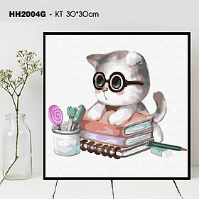 BST Tranh số hoá tự tô màu theo số - Tranh động vật thú cưng mèo con cute dễ thương ngộ nghĩnh HH2004