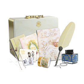 Kina beauty and beast gift set (A6 retro leather hand book / paper tape / feather pen / ink / bookmark decoration) IQT12000