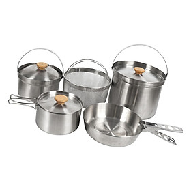 5x Cooking Pot Set Camping Pan Tableware Handle Equipment Accessories Stackable with Storage Bag Cookware for Backpacking Outdoor BBQ Hiking