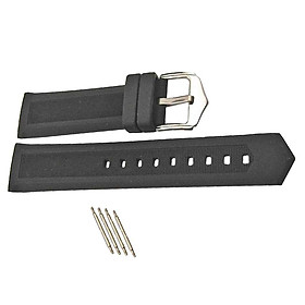 Silicone Rubber Watch Bands Waterproof Strap with Spring Bar Black 16mm