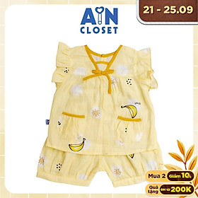 Bộ quần áo ngắn bé gái họạ tiết Chuối vàng nơ xô sợi tre - AICDBGMZGPKI - AIN Closet