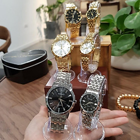 Hình ảnh Đồng hồ đôi nam nữ Halei mặt trắng dây da kim loại chính hãng TonyWatch68