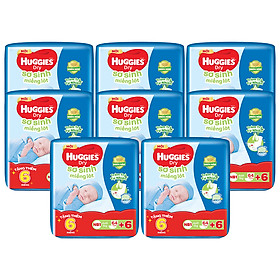 Combo 8 gói Miếng lót sơ sinh NB1 HUGGIES DRY 64 miếng + 6 miếng cùng loại