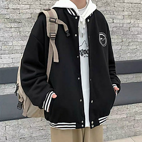 ÁO KHOÁC NỈ BOMBER CẬU BÉ JACKET CÚC BẤM HỒNG ĐEN IN VIỀN SỌC, áo khoác nỉ bomber đen chạy viền trắng unisex, Áo Khoác Cadigan Nam Nữ Form Rộng Thêu Chữ Ngực phối viền Phong Cách Mới