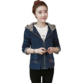 Áo khoác jean nữ viền sọc có nón