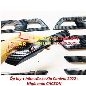 Ốp tay nắm cửa, hõm cửa, chén cửa CARBON xe Kia Carnival 2021- 2022, 2023 nhựa vân CACBON cao cấp