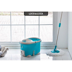 MOP-Q2-1 -  Bộ Cây Lau Nhà Xoay Tay 360 Độ Lock & Lock (Xanh dương), 2 bông lau màu trắng + 1 bông lau màu tím