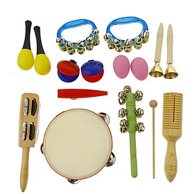 Musical Instruments 10 Types Percussion Toy Set, Tambourine, Maracas, Wrist Bell, Sand Egg for Kids Preschool Educational Teaching Aid