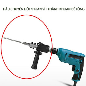 Đầu chuyển đổi máy khoan vít thành khoan bê tông, kèm mũi khoan d6mm