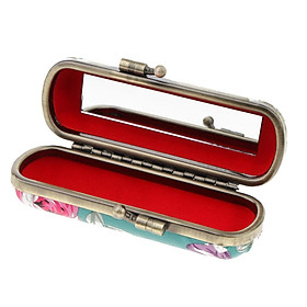 Flower PU Lipstick Lip Gloss Case Storage Box Balm Holder With Mirror