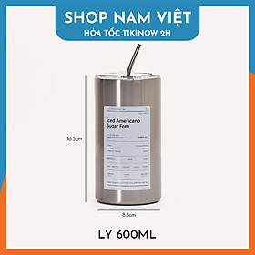 Ly Giữ Nhiệt Phong Cách Trẻ Trung, Chất Liệu Inox304, Giữ Nóng Lạnh, Kèm Ống Hút - Chính Hãng NAVIVU - 600ML - Bạc