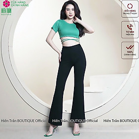 Quần ống loe Hiền Trần BOUTIQUE lưng cạp cao 1 cúc suông rộng nữ dài culottes màu đen