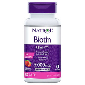 Viên ngậm hỗ trợ móc Tóc Natrol Biotin 5000mcg 250 Viên - Mẫu mới