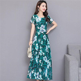 Đầm Chữ A Thắt Eo Tay Ngắn In Hoa Đỏ (Size S)