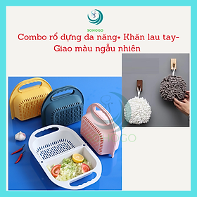 Mua Combo rổ 2 ngăn gấp gọn đa năng+ Khăn lau tay san hô-Giao màu ngẫu nhiên