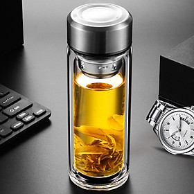 Bình Pha Trà Thủy Tinh 2 Lớp Có Lõi Lọc Inox Tiện Lợi Phong Cách Hiện Đại Quà Tặng Sang Trọng - 350ML