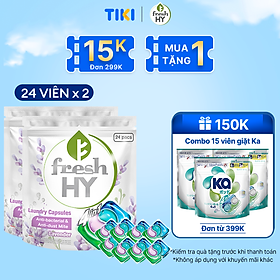 Combo 2 Túi Viên Giặt Xả Tiện Lợi 4 trong 1 Fresh Hy Hương Hoa Công Nghệ Nhật Bản (24 Viên/ Túi)