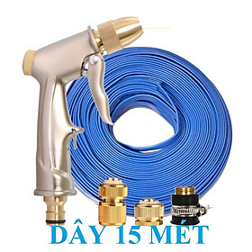 Vòi Xịt️Evoucher Bộ dây vòi xịt nước rửa xe, tưới cây , tăng áp 3 lần, loại 15m 206701-2 đầu đồng,cút đồng+ đai