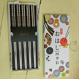 Mua Set 5 đũa ăn Nhật Bản inox 304 mẫu hoa anh đào đặc ruột cao cấp chống trơn trượt