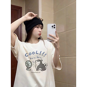 Áo phông nam nữ form rộng 2N Unisex thun cotton in chữ Cool dễ thương màu trắng - M <55kg