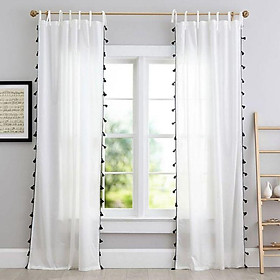 Rèm vải canvas trang trí rèm màn cửa phối tua rua độc đáo