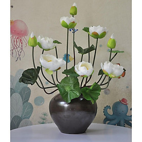 Chậu hoa sen giả cao cấp kèm bình sứ trang trí phòng khách sang trọng LS-01