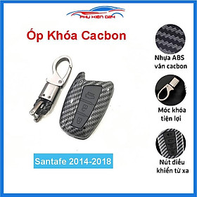 Ốp vỏ bọc chìa khóa xe Santafe 2014-2018 sợi nhựa cacbon kèm móc treo Inox