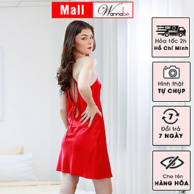 Đầm ngủ phi lụa cao cấp WANNABE DNS61 váy ngủ 2 dây lưng cut-out cột nơ tạo hình thoi bắt mắt khoe lưng trần gợi cảm