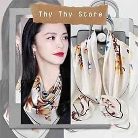 KHĂN LỤA VUÔNG HỌA TIẾT HOA - CAO CẤP - 90x90CM - THY THY STORE