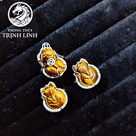 NHẪN BẠC HỒ LY - TỲ HƯU MẮT HỔ NÂU VÀNG
