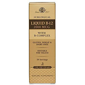 Solgar Sublingual Liquid B-12 2000 mcg with B-Complex, Suitable for Vegans, 59 Servings, 2 Fluid Ounces