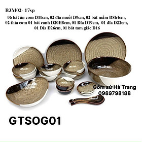 Mua Bộ bát đĩa gốm sứ Bát Tràng cao cấp men hoả biến gấm tam sắc GTSOG001