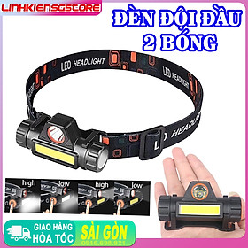 Mua Đèn đội đầu 2 Bóng 101 Siêu sáng Pin Sạc Usb tiện lợi nhỏ gọn