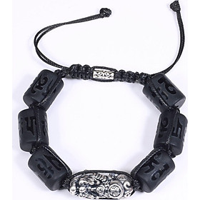 Vòng tay đá obsidian đốt trụ lục tự đại minh chú mix tỳ hưu bạc 16x12mm mệnh thủy, mộc - Ngọc Quý Gemstones