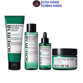 Bộ 4 Sản Phẩm Ngăn Ngừa Mụn Giảm Thâm Some By Mi AHA-BHA-PHA 30 Days Miracle (Sữa rửa mặt 100ml + Toner 150ml + Serum 50ml + Cream 60g)
