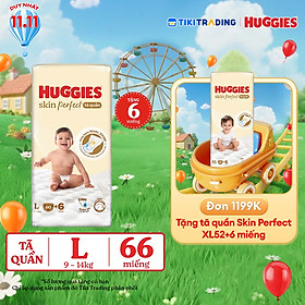 Tã quần Huggies Skin Perfect L Super Jumbo 60+6 miếng với 2 vùng thấm giảm kích ứng da