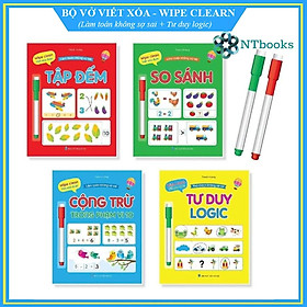 Bộ Vở viết xóa được 4 cuốn - Tư duy logic và làm toán không sợ sai - Wipe clearn (Tặng kèm 2 bút viết xóa)