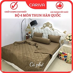 Bộ Ga Gối Thun Lạnh CARIVA 4 Món Màu Trơn Đủ Kích Thước